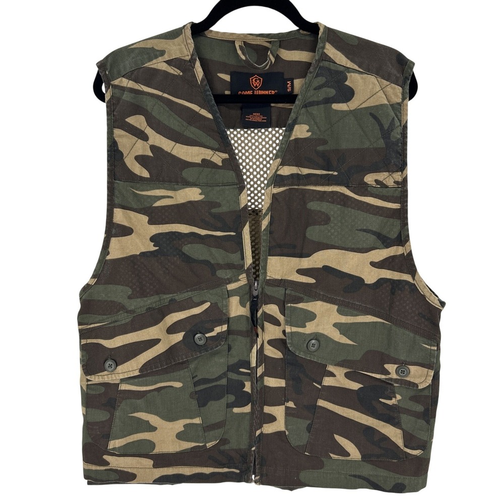Game Winner Mens Camo Hunting Vest Mesh Back‎ Game Bag Pockets Woodland S/M